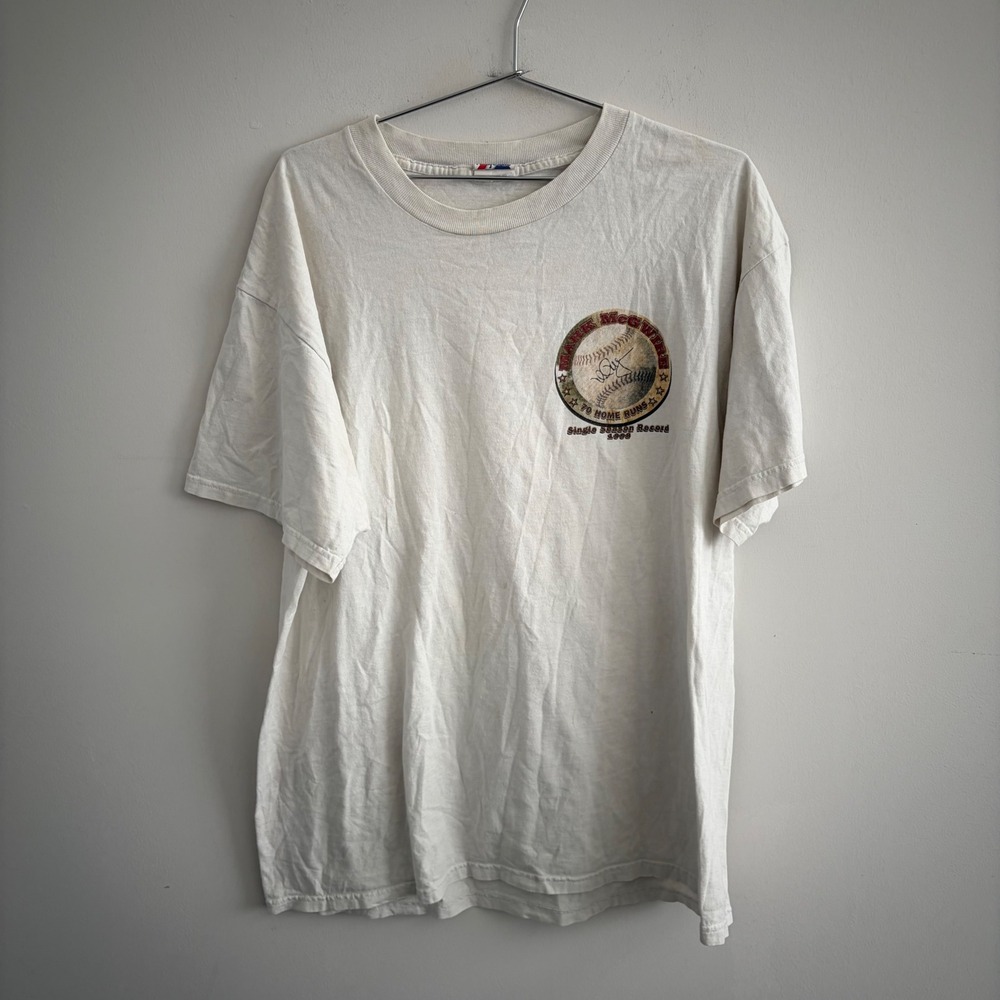 Vintage Majestic Mark McGwire 70 Home Runs St Louis Cardinals T Shirt XL White